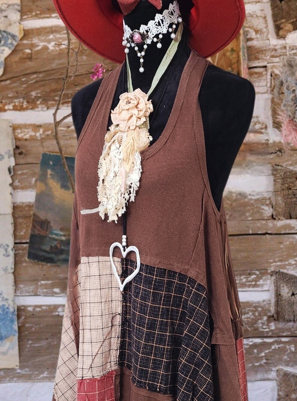 Magnolia Style Free Relaxed Mauve Graphic Long boho Cotton Dress with Pockets L - Picture 16 of 16